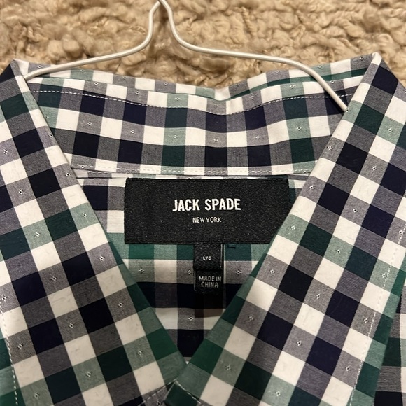 NWT Men's Jack Spade Palmer Gingham LS Shirt Green, Navy Blue Check Large - Picture 5 of 10